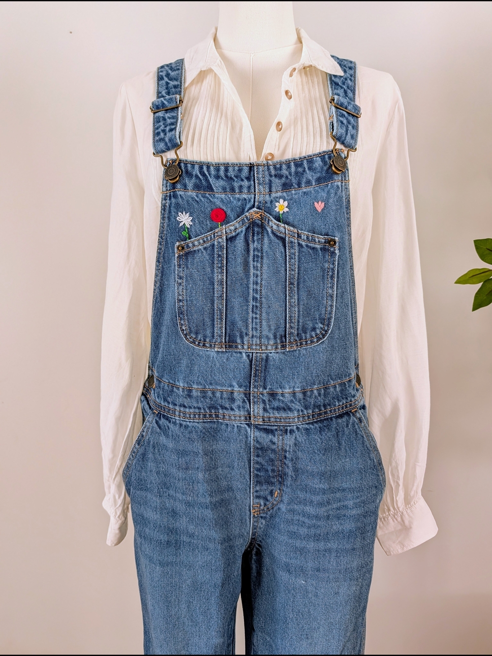 Old Navy Floral Embroidered Denim Overalls - 4 - Picture 3 of 12
